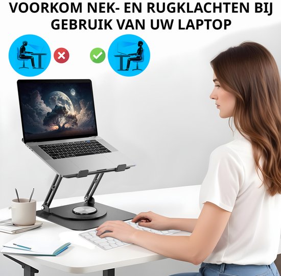 Villux Laptop Standaard Ergonomisch - Laptop Standaard Verstelbaar - Laptophouder - Laptopstandaard - Laptop Verhoger - Laptop Standaard Opvouwbaar - Inclusief Ebook - Inclusief Muismat