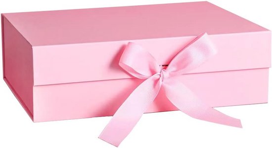 Roze geschenkdoos 33 x 26 x 11 cm, geschenkdoos met magnetisch deksel en strik voor bruiloften, Kerstmis, verjaardagen, jubilea, geschenkverpakking doos