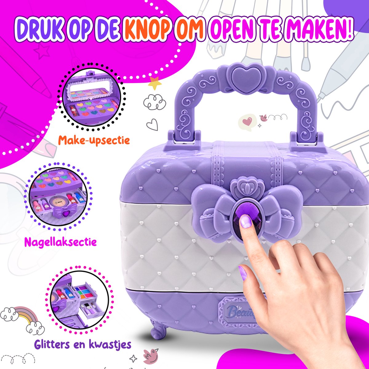 Bolke Kinder Make-up Set Meisjes - Lipgloss Nagellak & Oogschaduw - Speelgoedmake-up Beautycase - Cadeau Meisjes — afbeelding 4