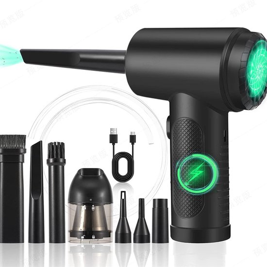 Souffleur de poussière PC - Souffleur d'air haute puissance - Souffle et aspiration - Pour le nettoyage des ordinateurs portables et de bureau - Élimination de la poussière portable - Utilisateurs informatiques - Zwart - Compact - 1 pièce