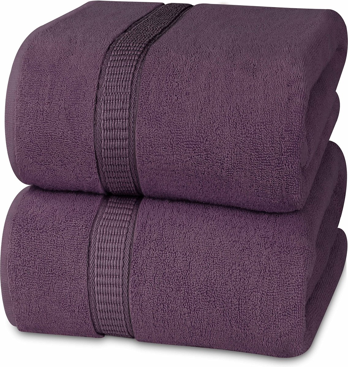 Ibenzoa® Extra Luxe Set van 2 Grote Badhanddoeken van Hoogwaardig Katoen met Ophanglus, 90 x 180 cm, Pruimkleurig