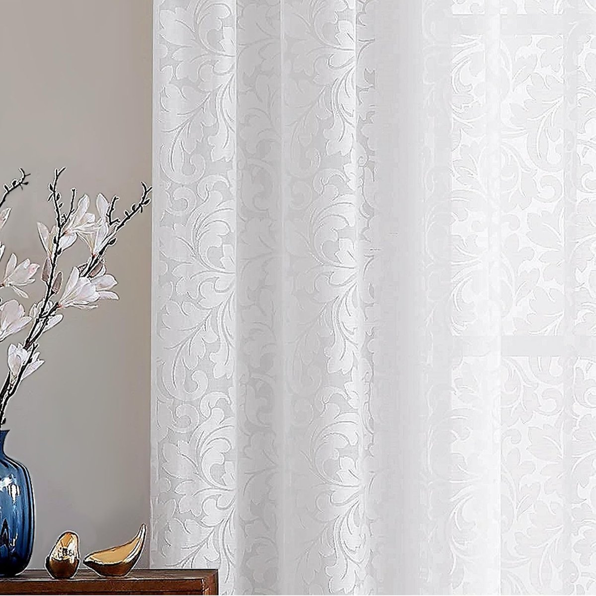 Ibenzoa® Elegante Witte Gordijnen met Klassiek Bloemenpatroon voor Stijlvolle Interieurs