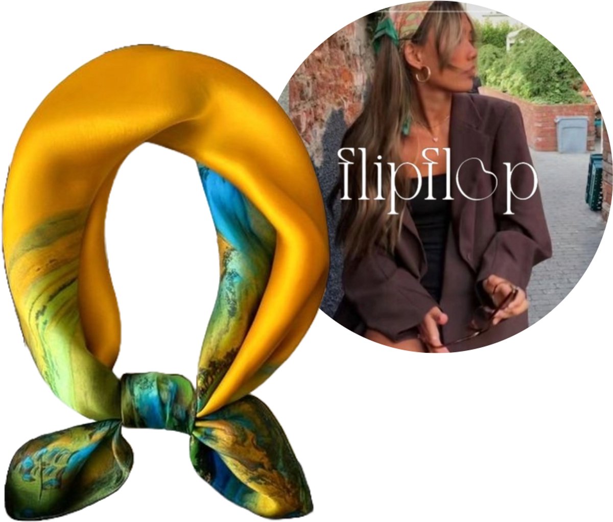 Flipflop Club® Scarf Peacock | Satijnen Hoofdsjaal | Zomer Trend | Festival Head Scarf | Bandana | Headscarf | Headband | Sjaal voor hoofd | Sjaal Haarband | Zijdezacht Sjaaltje