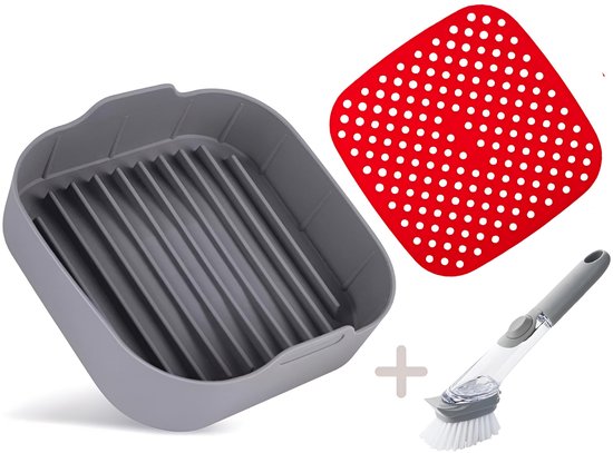 Merkloos Airfryer Bakjes - Siliconen Airfryer Mand - Bakpapier Alternatief - Accessoires Airfryer Philips – Airfryer Accesoires – AirFryer Bakje Siliconen – Airfryer Mat - Bakvorm - Mandje - Bakjes - Airfryer Siliconen Bakje - 20,5CM - Vierkant