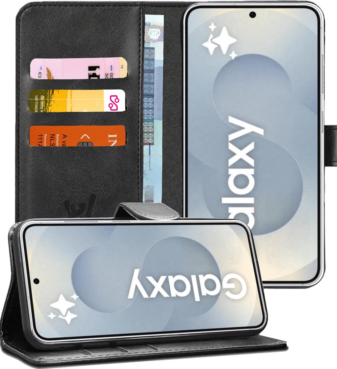 Hoesje geschikt voor Samsung Galaxy S25 - Portemonnee Book Case Zwart