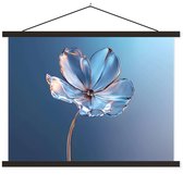 Posterhanger incl. Poster 60x45 cm - Schoolplaat - Blauw - Bloem - Glazen - Sierlijk - Textielposter - Zwarte latten