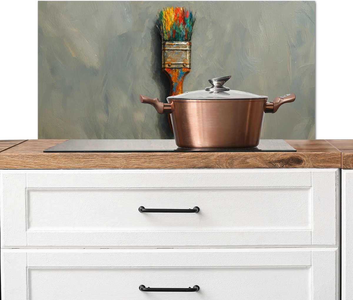 Spatscherm keuken 90x45 cm - Kookplaat achterwand Verf - Kwast - Schilderij - Muurbeschermer - Spatwand fornuis - Hoogwaardig aluminium