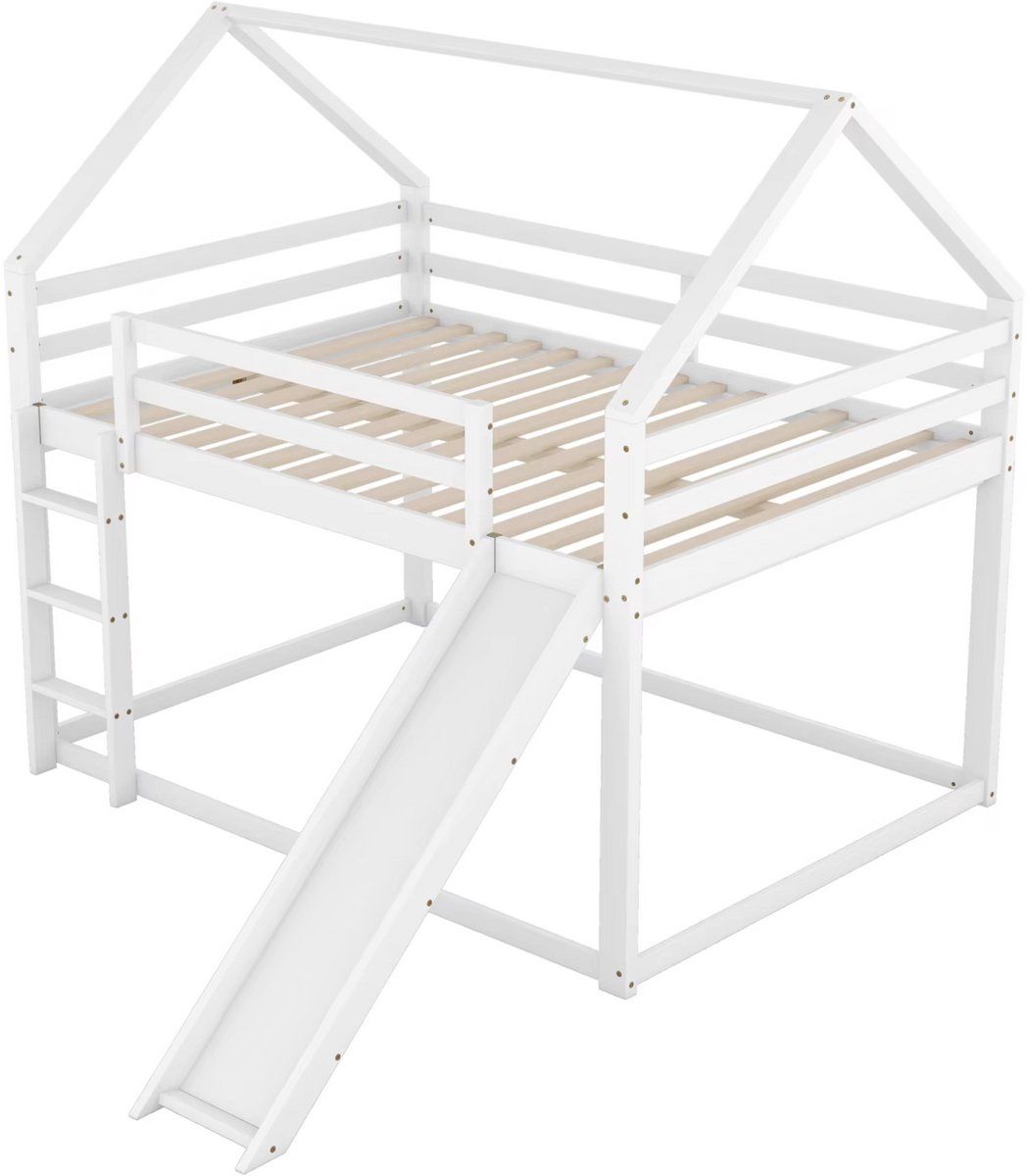 Bolt Edge Stapelbed voor kinderen - Met glijbaan - 140x200 cm - 2 kinderbedden - Hoogslaper - Met Hoektrap, valbeveiliging en raam - Peuterbed Wit