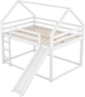 Bol.com Stapelbed voor kinderen - Met glijbaan - 140x200 cm - 2 kinderbedden - Hoogslaper - Met Hoektrap valbeveiliging en raam ... aanbieding