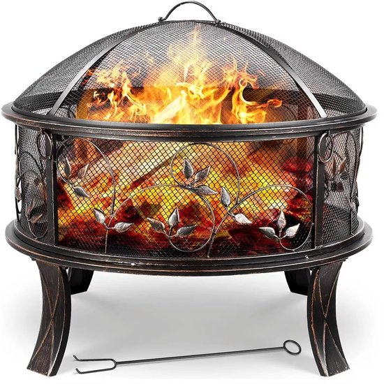 BBQ Collection Houtkachel met Schoorsteen - Tuinhaard 194 x 44 x 47 cm - Terrashaard met Vonkenscherm - Terraskachel met As-Opvangbak en Brandhout Opslag - Houtkachel Tuin - Carbon Staal