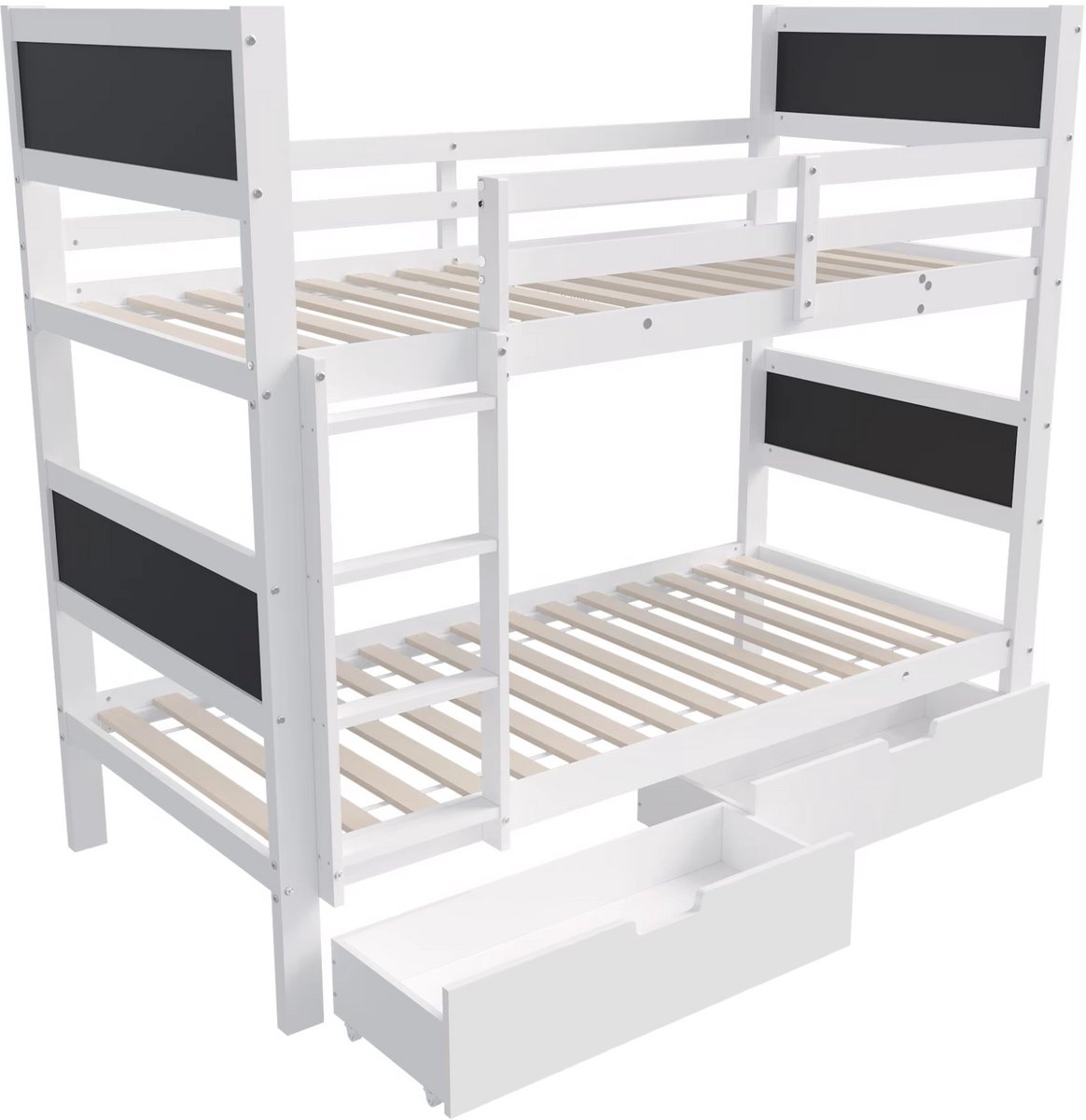 Bolt Edge Stapelbed voor kinderen - 90x200 cm - Kinderbedden - Hoogslaper - Met Hoektrap, valbeveiliging en raam - Peuterbed Wit