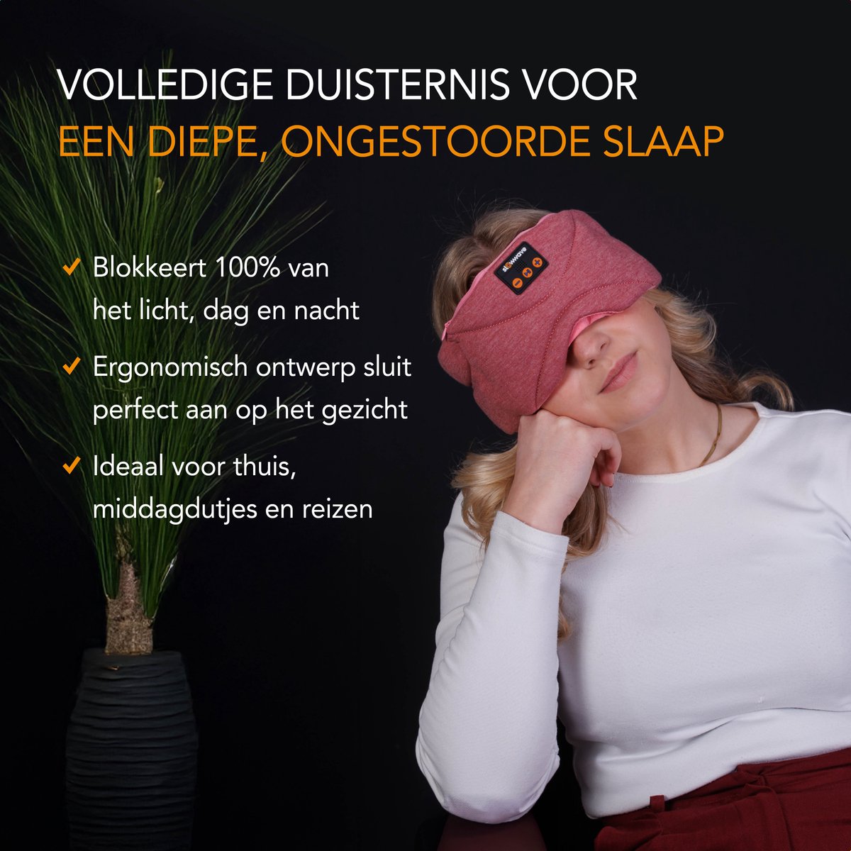 Slowwave Premium Bluetooth Slaapmasker - White Noise Versie (10 ingebouwde relax-geluiden) - Rose Quartz Edition - Met Binaural Beats - 100% verduisterend - Inclusief handige timer-functie - Koel en ademend - Platte 'spons speakers' voor zijslapers — afbeelding 8