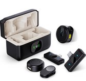 Bol.com 2-Pack Draadloze Microfoon met Oplaadcase - Geschikt voor Apple Samsung Laptop - Bluetooth Mini Microfoon - Podcast Micr... aanbieding