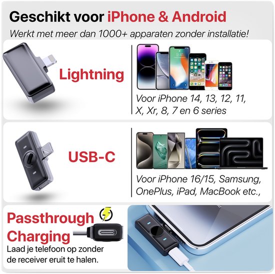 2-Pack Draadloze Microfoon met Oplaadcase - Geschikt voor Apple , Samsung, Laptop - Bluetooth Mini Microfoon - Podcast Microfoon — afbeelding 5