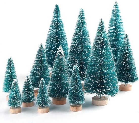 Foto: 34 stks miniatuur pine bomen sisal bomen met houten base voor kerstmis crafting displaying en decoratie 