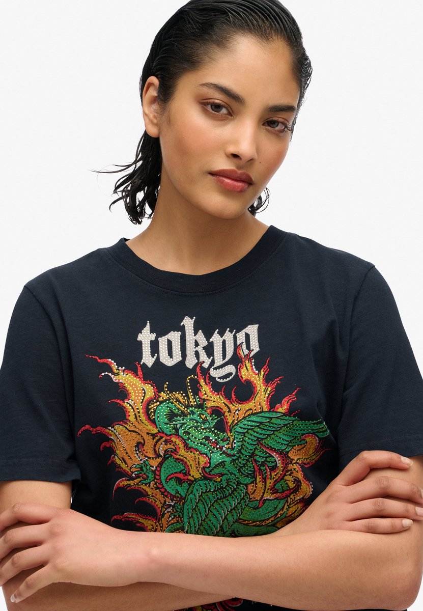 Superdry Tokyo T-shirt met vintage logo en relaxte pasvorm Dames T-shirts Zwart