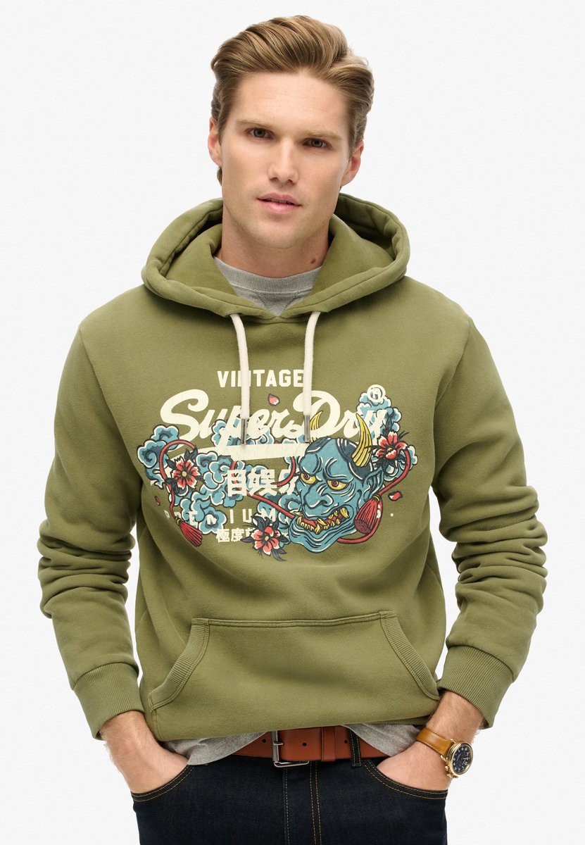 Superdry Tokyo hoodie met Vintage logo en grafische print Heren Hoodies Groen