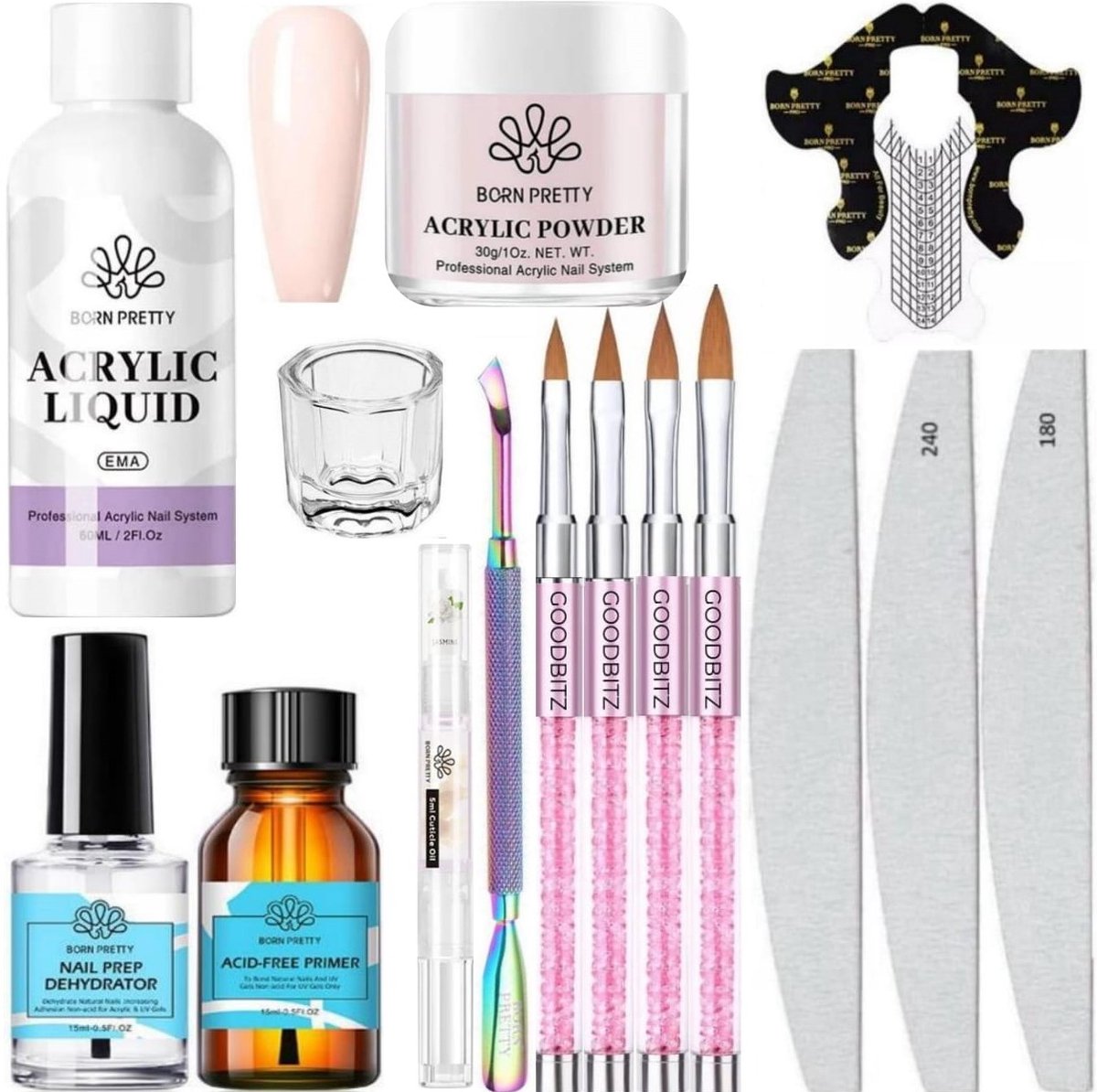 Goedkoopste Born Pretty - Acrylpoeder set - Acrylpoeder - Acryl liquid - Acryl - Monomer - Acryl nagels starterspakket - Acrylpoeder transparant - Acrylpoeder wit - Acrylpoeder roze - Acrylic powder - Acrylic nail kit - Acryl set - Acryl vloeistof - Acryl poeder