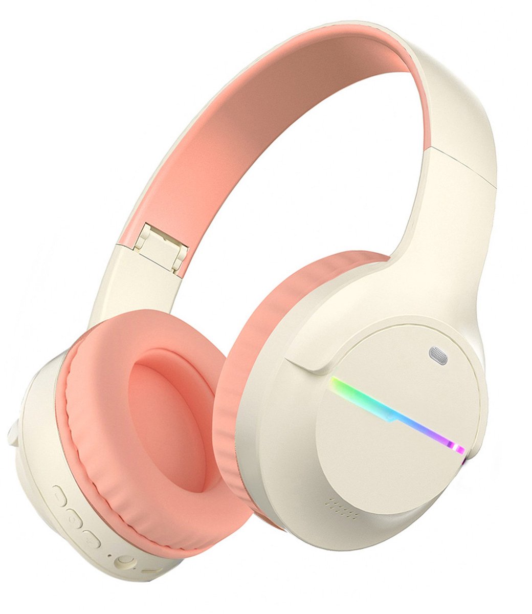 KINSI Draadloze Gaming Headset met RGB-Verlichting - koptelefoon meisje - Bluetooth Hoofdtelefoon voor Gamen & Sport,roze