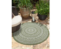 the carpet Mistra – robuust buitentapijt, weerbestendig & modern, voor balkon, terras of keuken, groen met etnisch rond patroon, 160 cm rond
