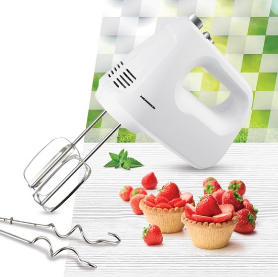 Heinner Handmixer - 250 W - 6 Snelheden + Turbo - RVS Kloppers & Deeghaken - Uitwerpknop - Wit van Heinner — afbeelding 2