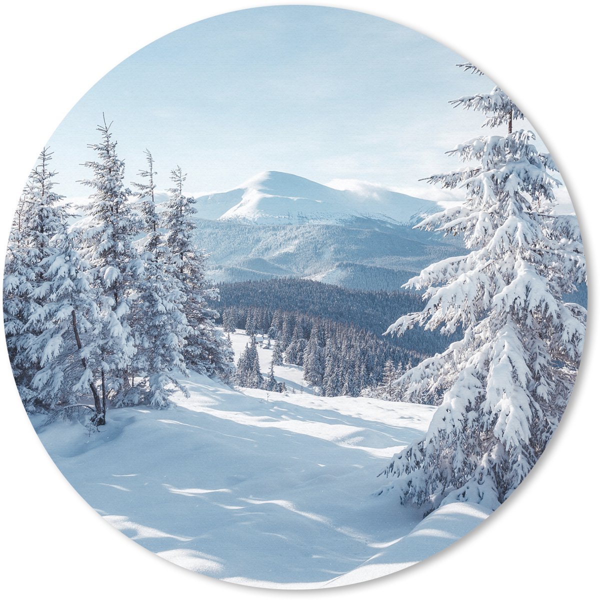 Muismat rond 40x40 cm - Mousepad Winterlandschap - Natuur - Berg - Bomen - Sneeuw - Ronde muismatten