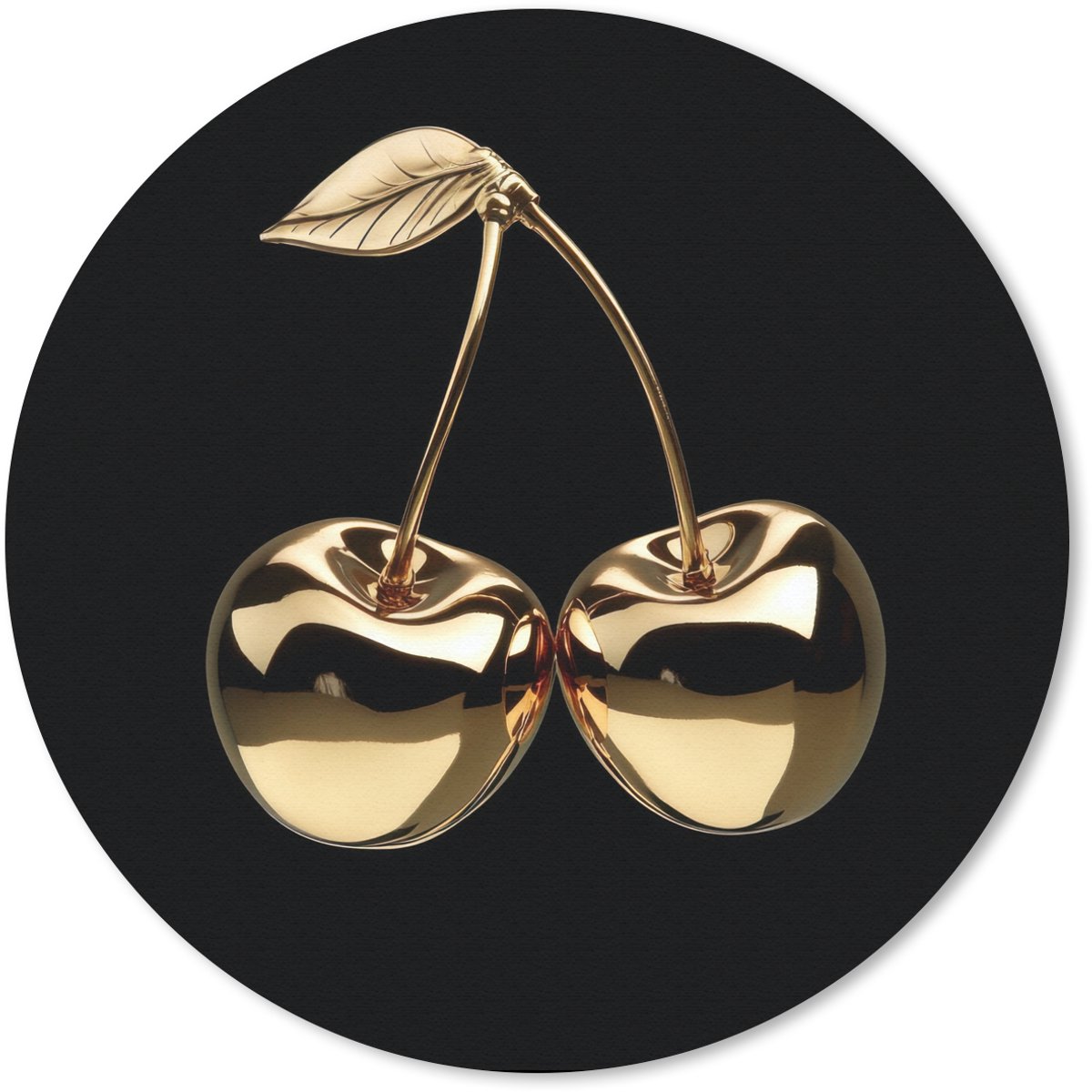 Muismat rond 30x30 cm - Mousepad Kersen - Zwart - Goud - Chrome - Ronde muismatten
