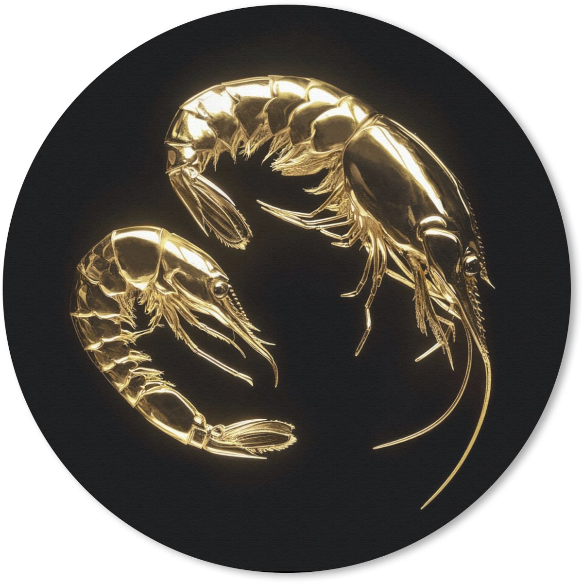 Muismat rond 30x30 cm - Mousepad Garnalen - Zwart - Goud - Dieren - Ronde muismatten