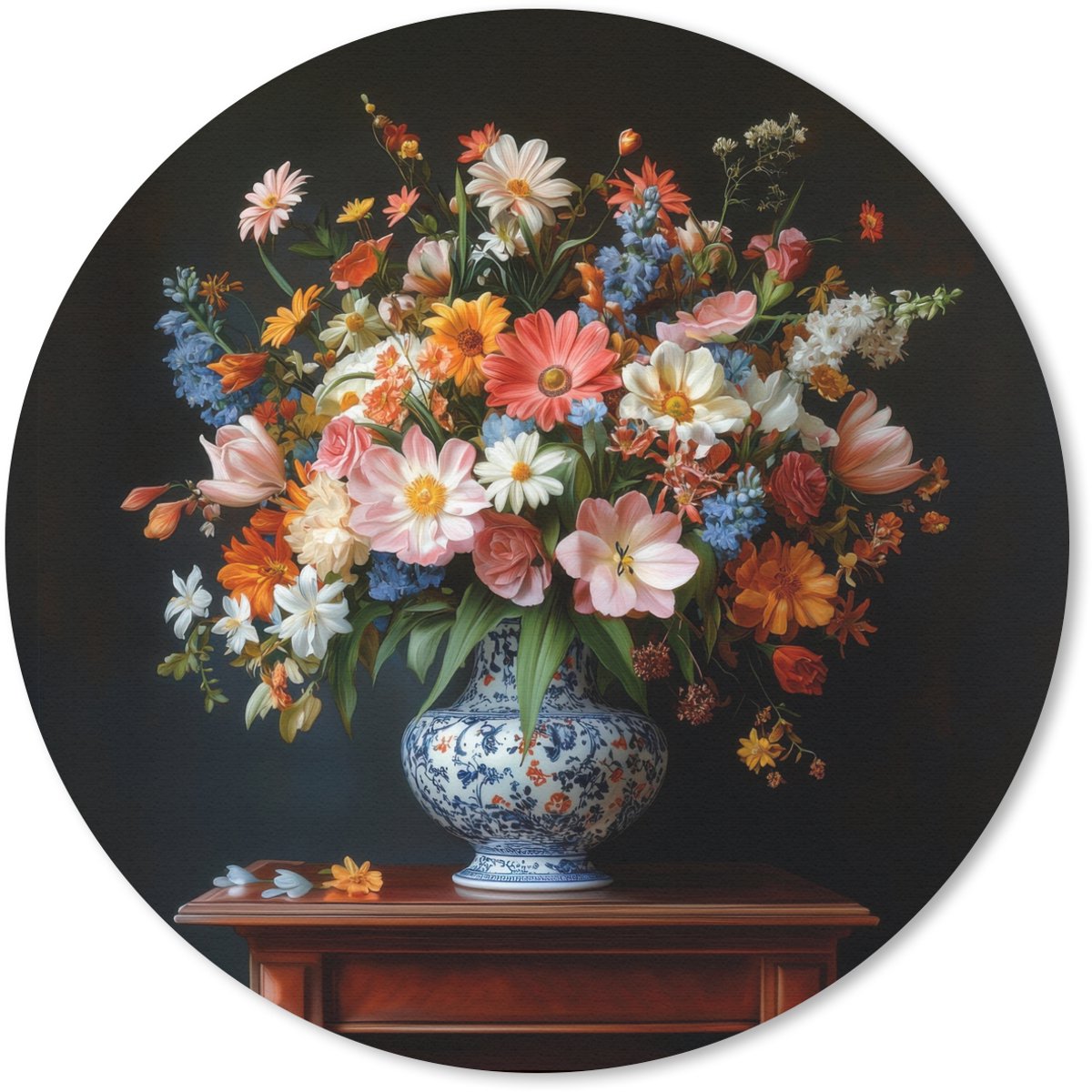 Muismat rond 20x20 cm - Mousepad Boeket - Roze - Bloemen - Vaas - Ronde muismatten