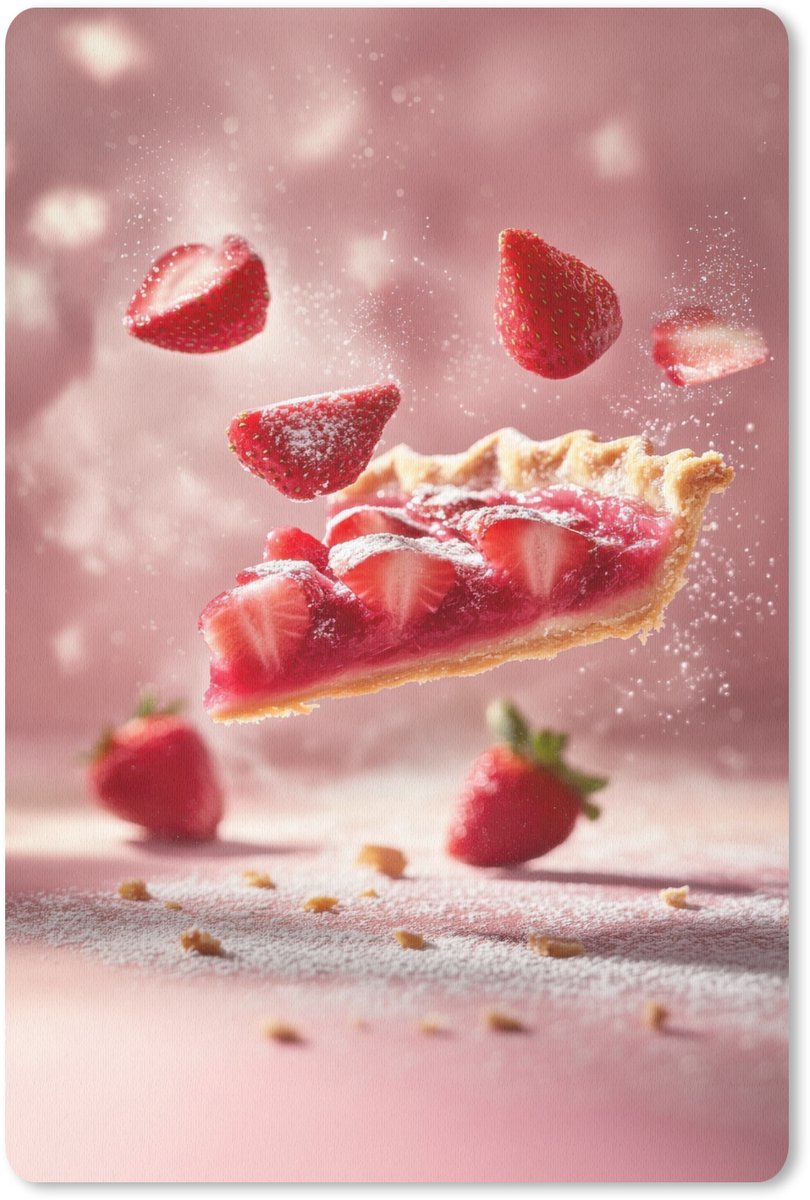 Muismat 18x27 cm - Mousepad Aardbei - Taart- Eten - Roze - Muismatten