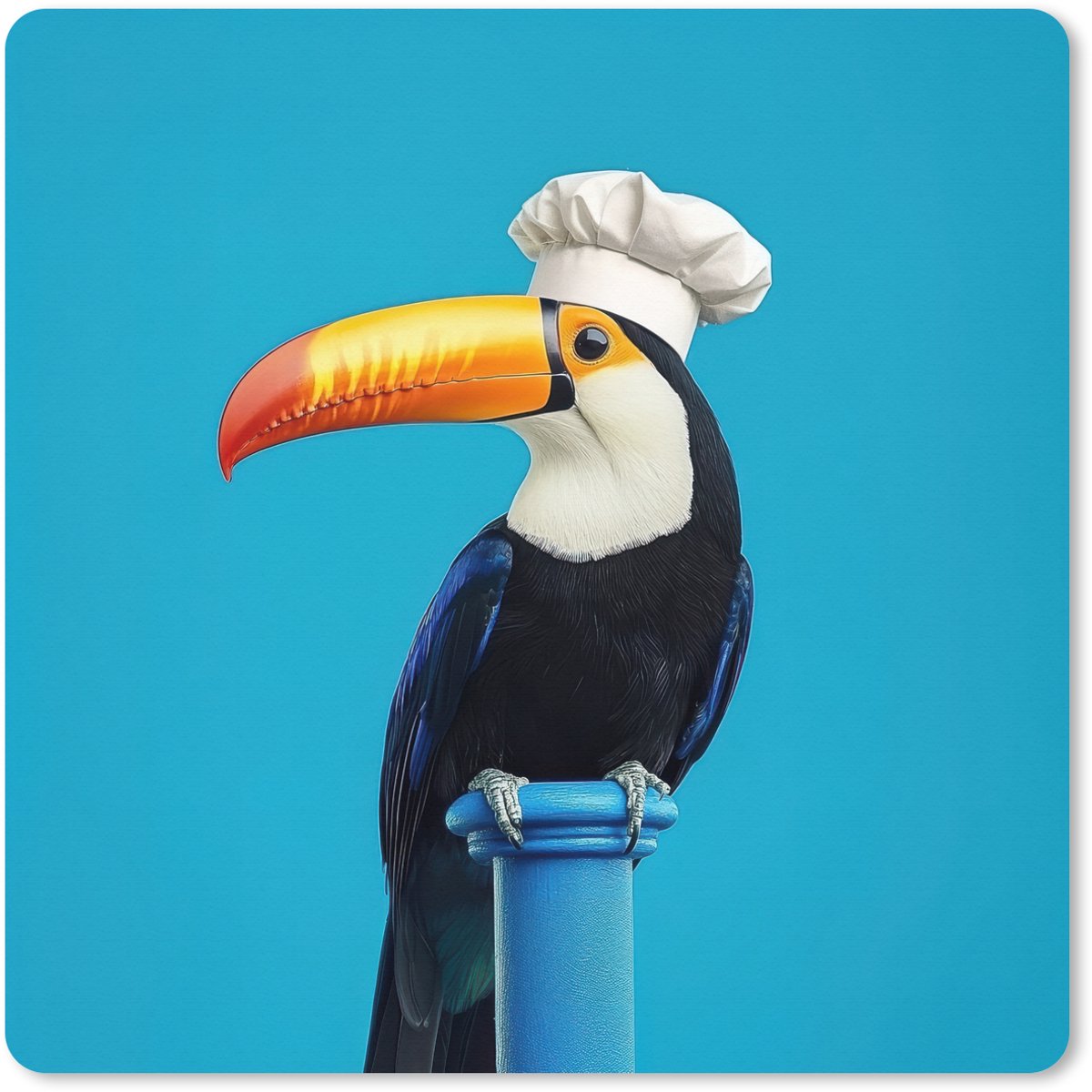 Muismat XXL 80x80 cm - Bureau onderlegger - Bureau mat Tucan - Sokkel - Vogel - Koksmuts - Bureaumat - Gaming mousepad xl - Bureaulegger groot - Computer deskmat