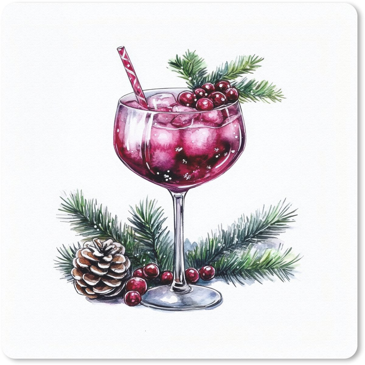 Muismat 20x20 cm - Mousepad Winter - Cocktail - Decoratie - Drank - Kerst - Muismatten
