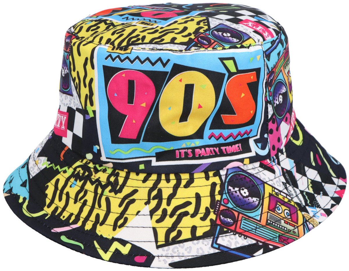 Henbrandt - 90s Party Bucket Hat - Back to the 90's - Hoofddeksel voor 90 Jaren Feestjes - Buckethat - Feest Hoed voor Volwassenen - Perfect voor Feesten, Party's en Festivals - Polyester Hoed - One Size