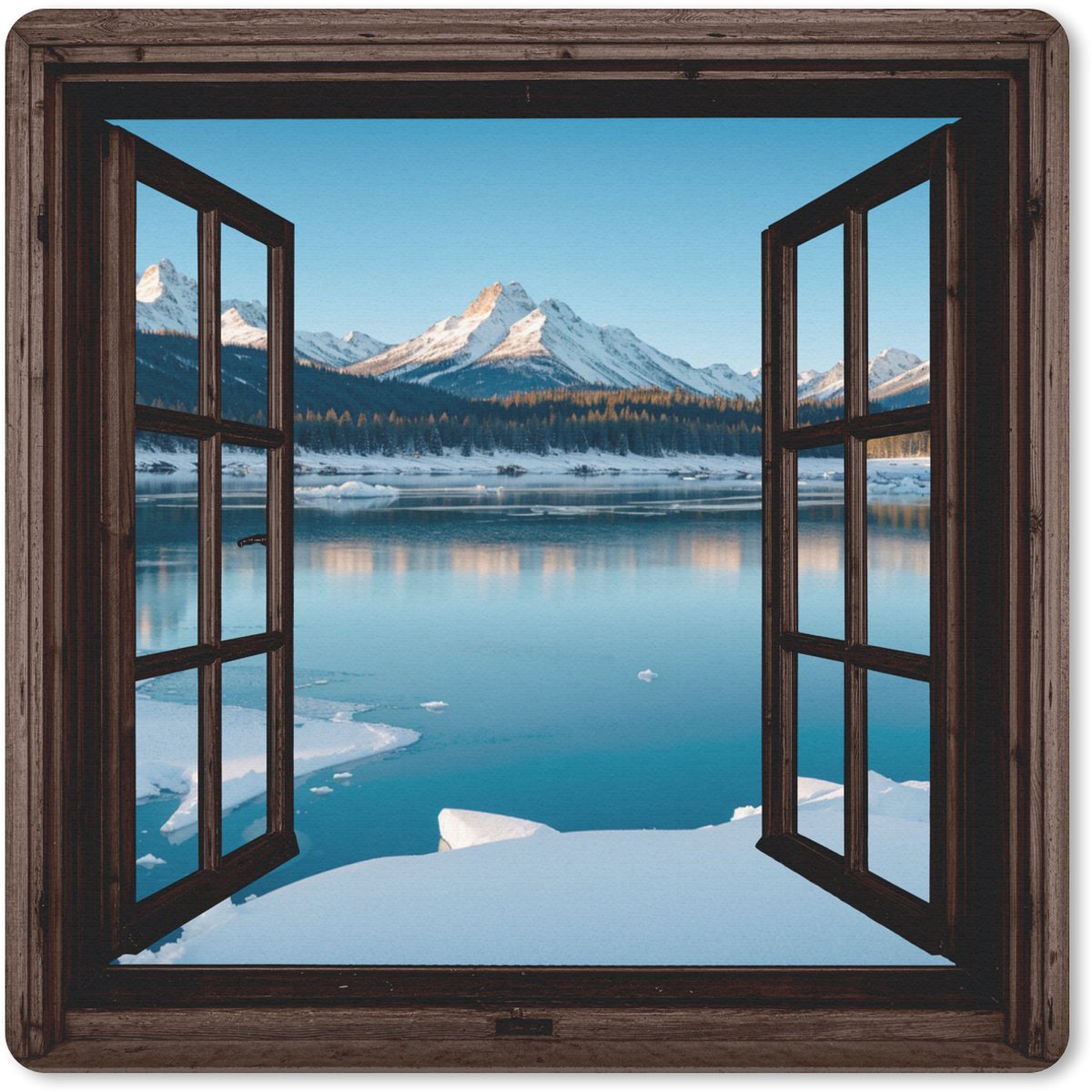 Muismat 30x30 cm - Mousepad Doorkijk - Winterlandschap - Meer - Bergen - Uitzicht - Muismatten