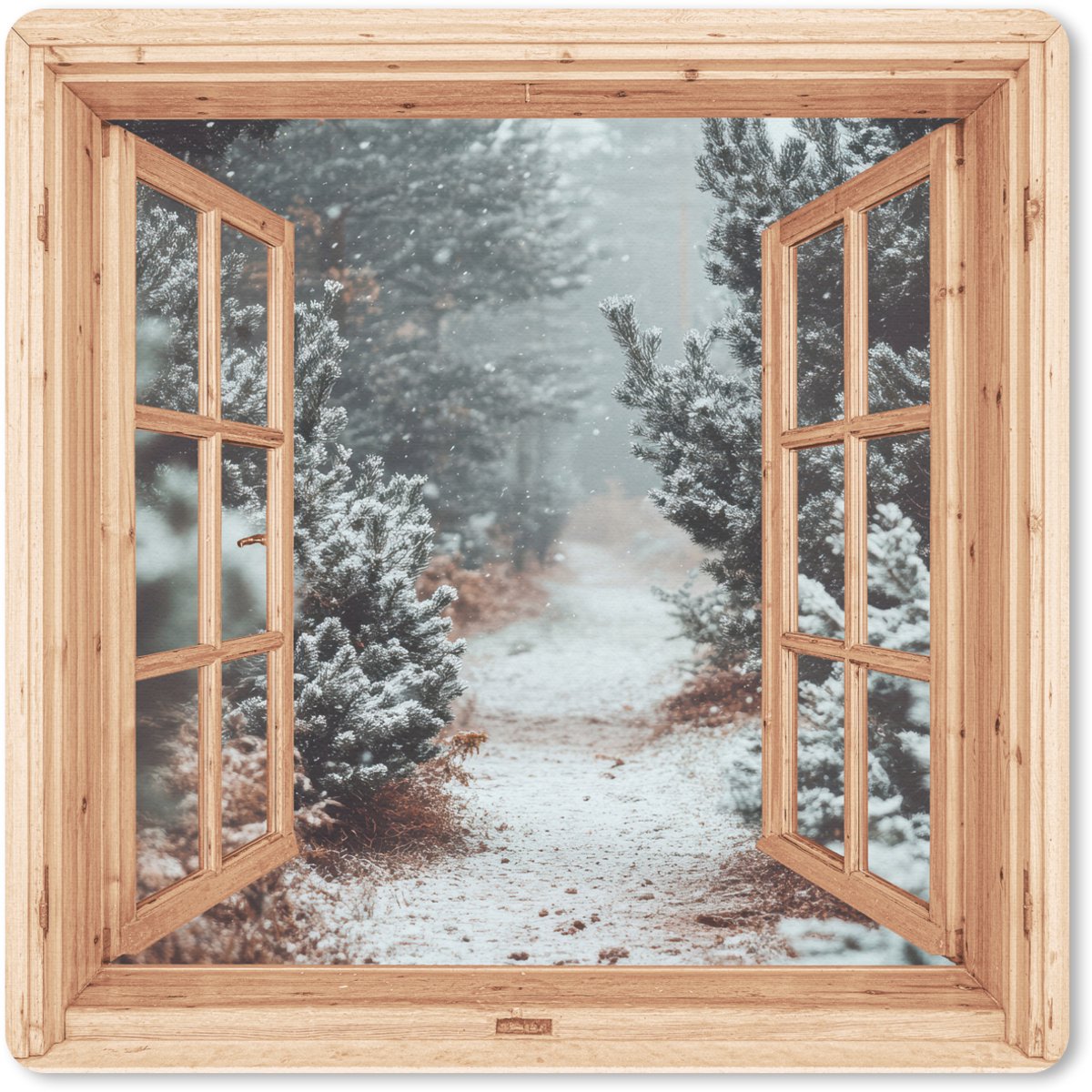 Muismat 20x20 cm - Mousepad Bos - Winter - Bomen - Natuur - Pad - Doorkijk - Muismatten
