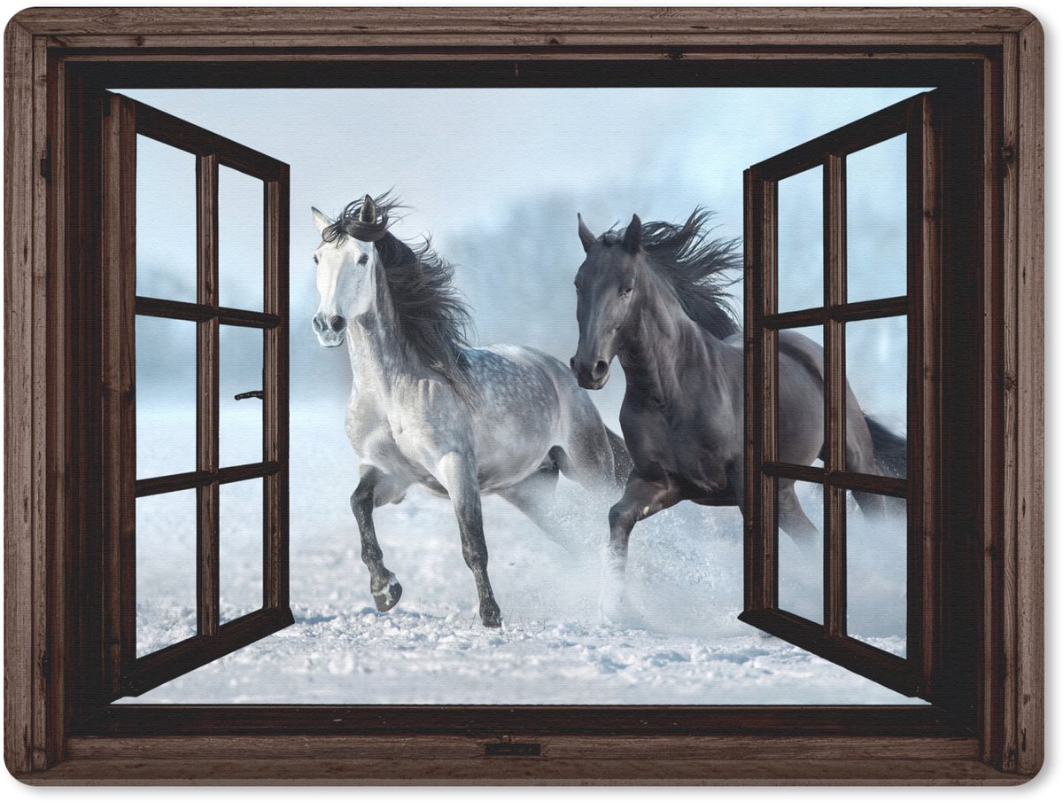 Muismat 23x19 cm - Mousepad Paarden - Winter - Dieren - Natuur - Doorkijk - Muismatten