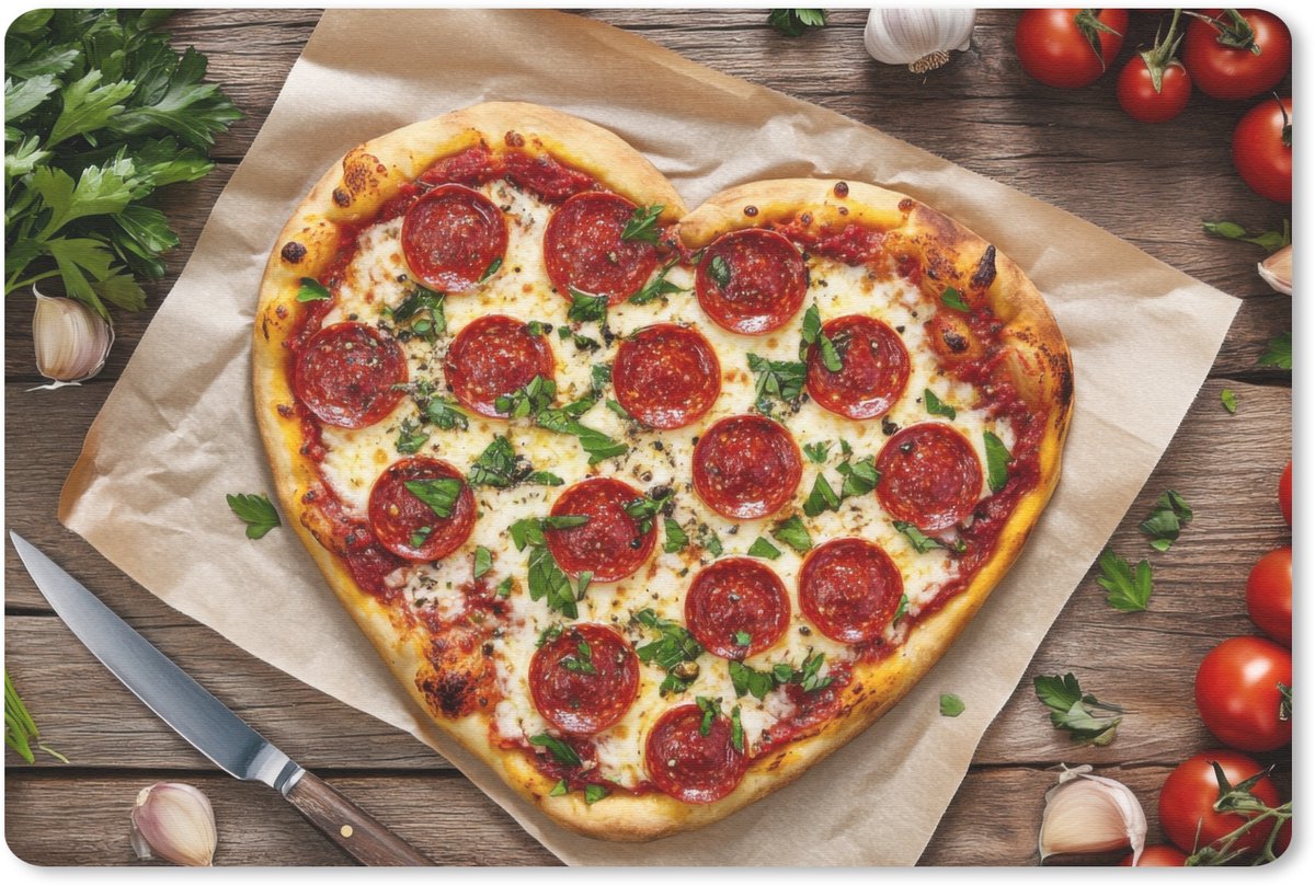 Muismat 27x18 cm - Mousepad Pizza - Hart - Pepperoni - Tomaat - Muismatten