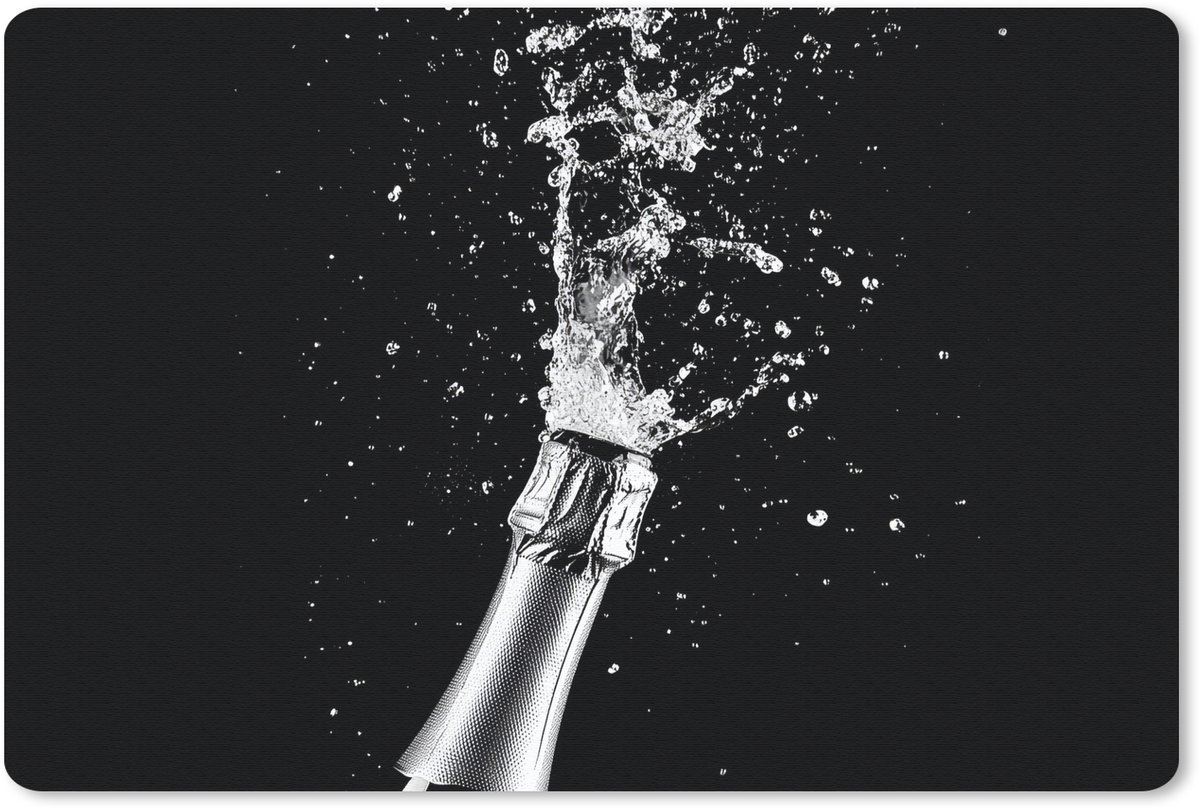 Muismat 27x18 cm - Mousepad Champagne - Zwart - Spetters - Popping - Muismatten