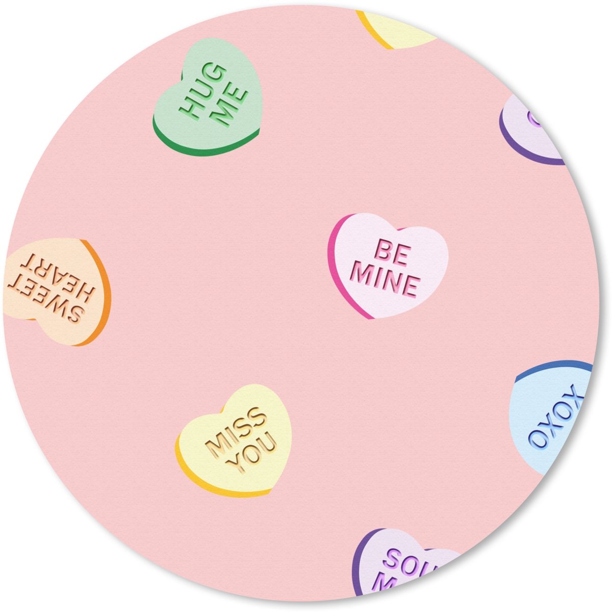 Muismat rond 40x40 cm - Mousepad Hart - Snoep - Pastel - Tekst - Ronde muismatten