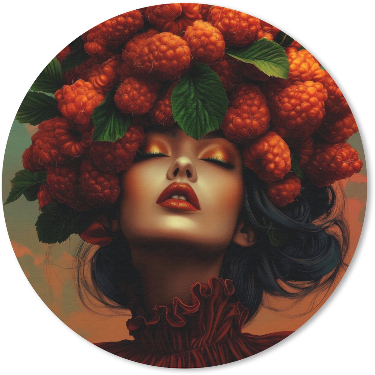 Muismat rond 30x30 cm - Mousepad Vrouw - Frambozen - Bladeren - Ronde muismatten