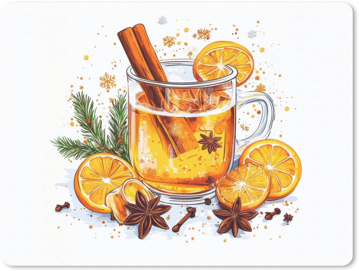 Muismat 23x19 cm - Mousepad Warm - Thee - Oranje - Kaneel - Muismatten