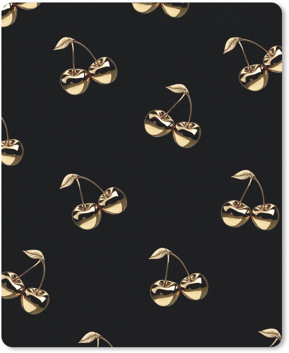 Muismat 19x23 cm - Mousepad Patroon - Kersen - Goud - Chrome - Muismatten