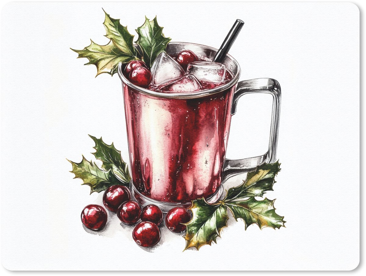 Muismat 23x19 cm - Mousepad Drank - Winter - Cocktail - Rood - Muismatten