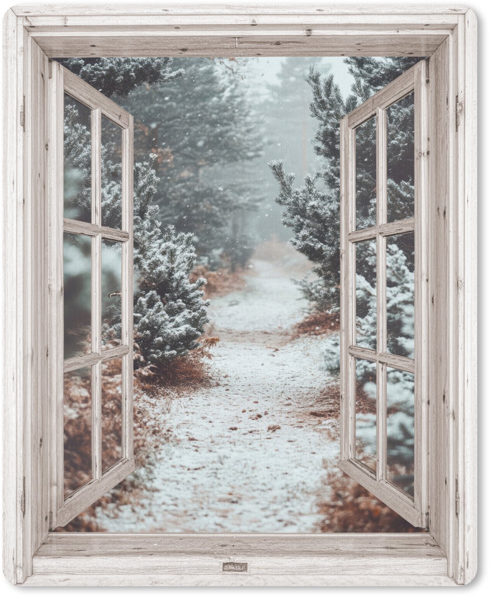 Muismat 19x23 cm - Mousepad Bos - Winter - Bomen - Natuur - Pad - Doorkijk - Wit - Muismatten