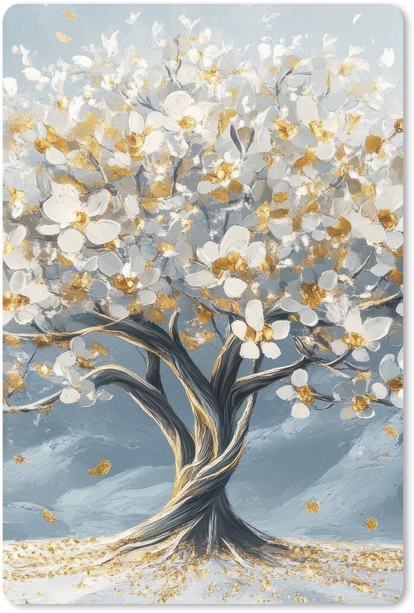 Muismat 18x27 cm - Mousepad Boom - Winter - Levensboom - Modern - Goud - Muismatten