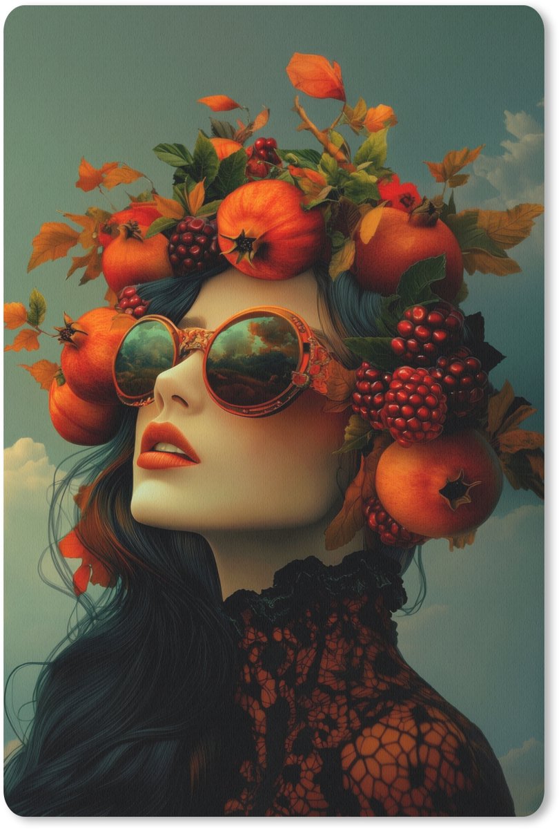 Muismat 18x27 cm - Mousepad Vrouw - Granaatappel - Herfst - Zonnebril - Muismatten
