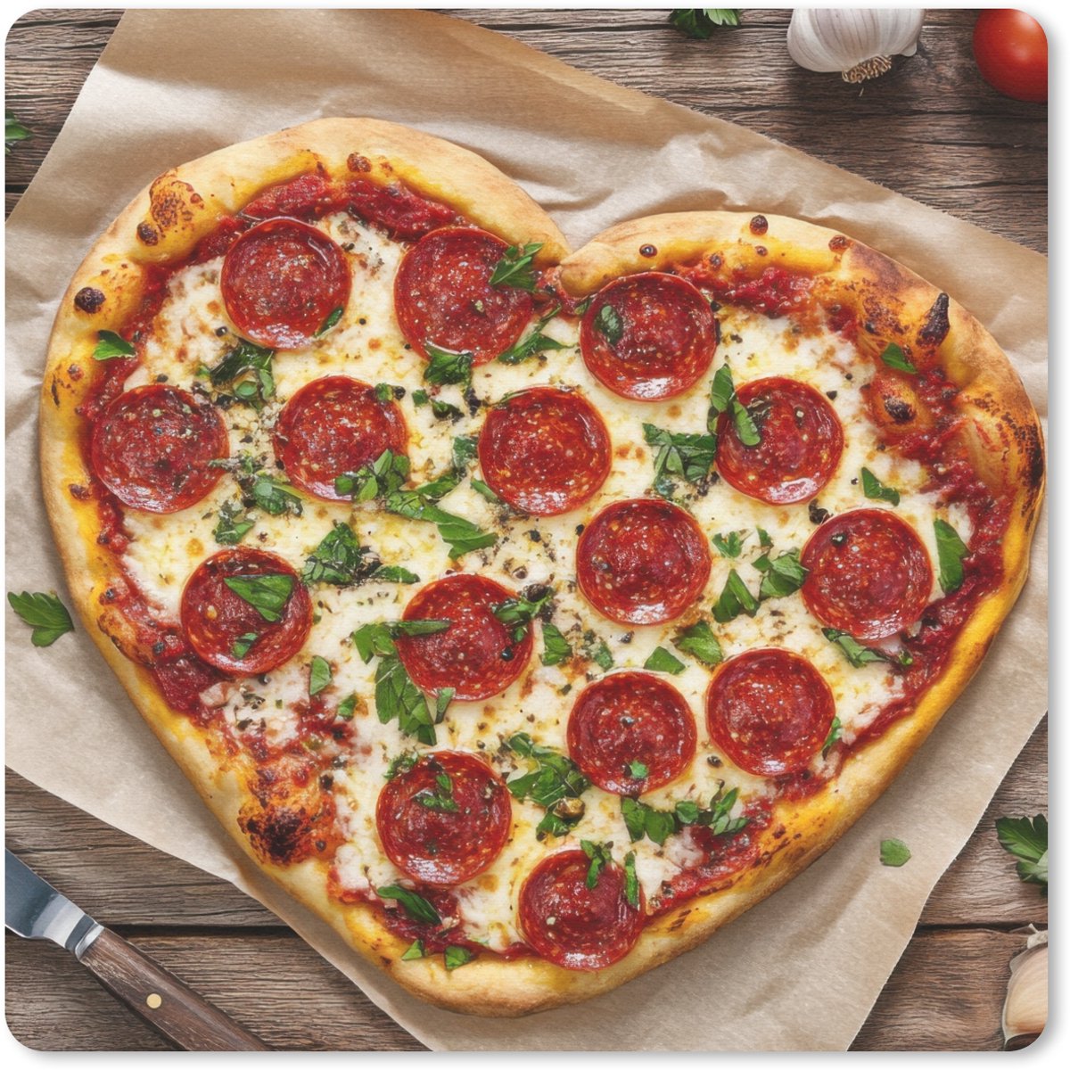 Muismat 30x30 cm - Mousepad Pizza - Hart - Pepperoni - Tomaat - Muismatten