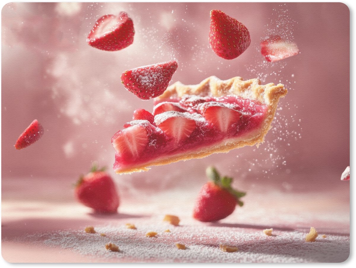 Muismat 23x19 cm - Mousepad Aardbei - Taart- Eten - Roze - Muismatten