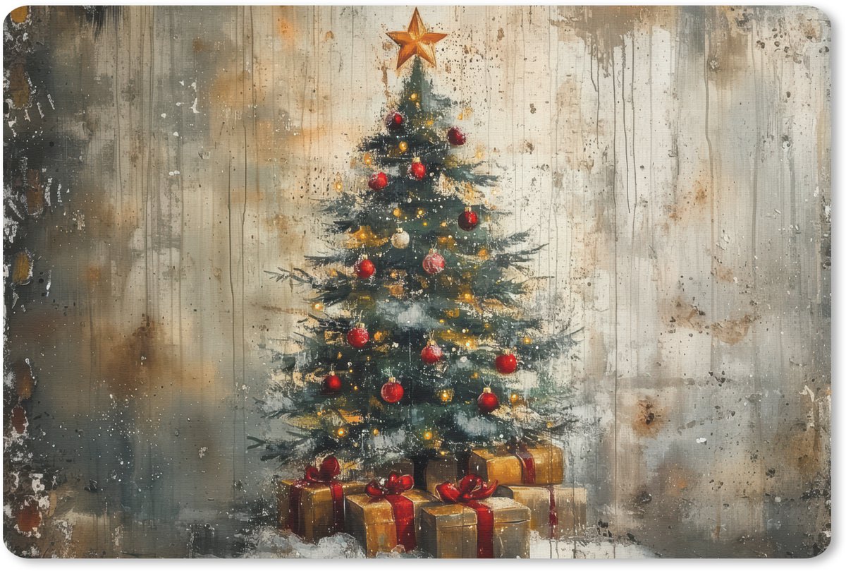 Muismat 27x18 cm - Mousepad Kerstboom - Vintage - Kerst - Cadeau - Muismatten