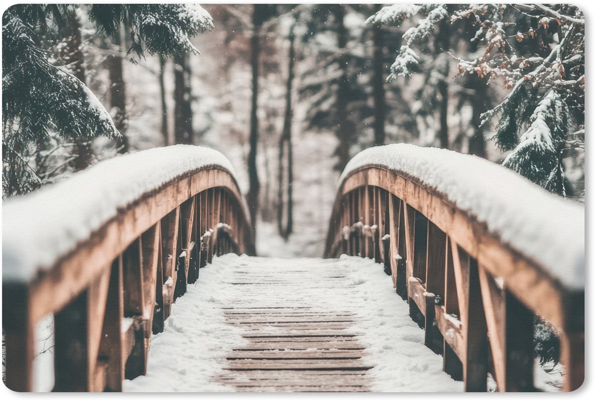Muismat 27x18 cm - Mousepad Brug - Winterlandschap - Bos - Natuur - Sneeuw - Muismatten